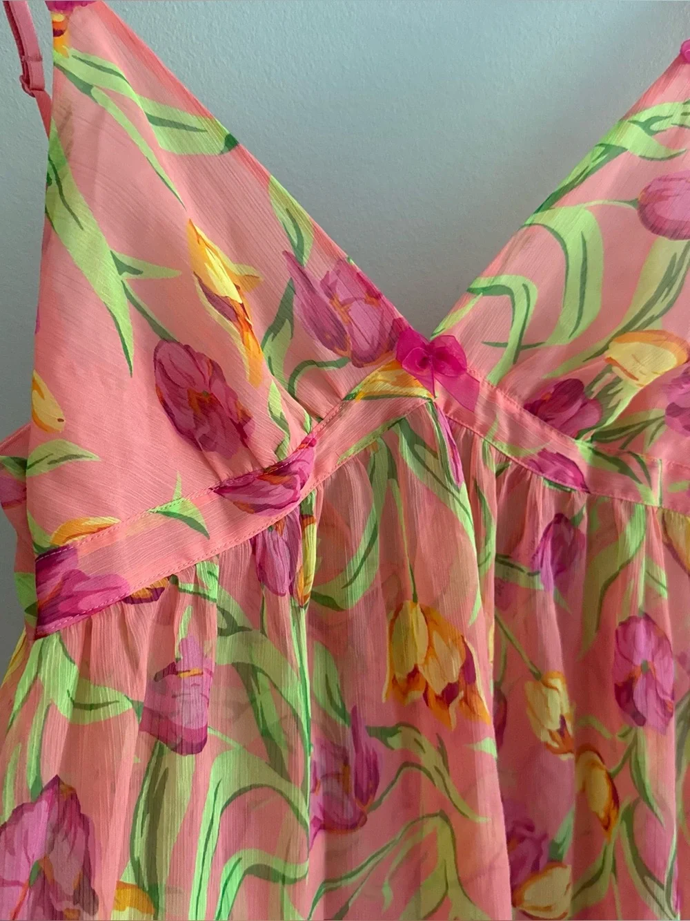 Betsey Johnson Intimates Vintage Peach Sheer Tulip Print Babydoll Lingerie Large